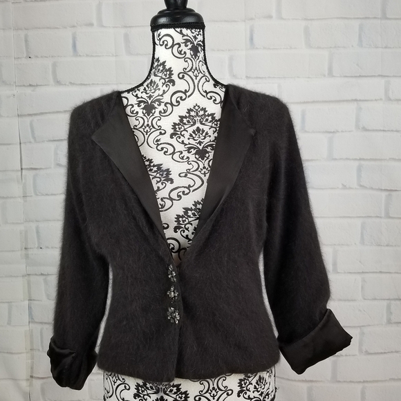 Nougat London angora jacket silk lined snap front